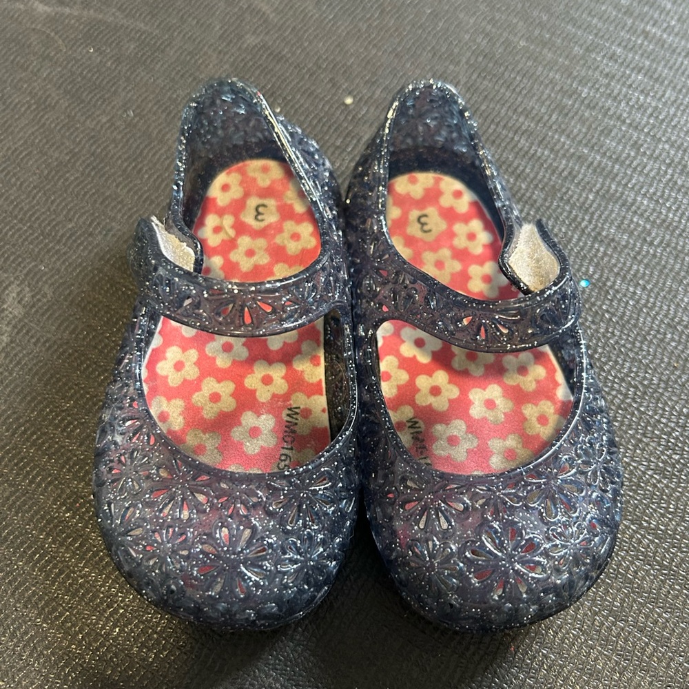 Kids Navy Blue Floral Pattern Shoes jelly jellies sandals size 3
